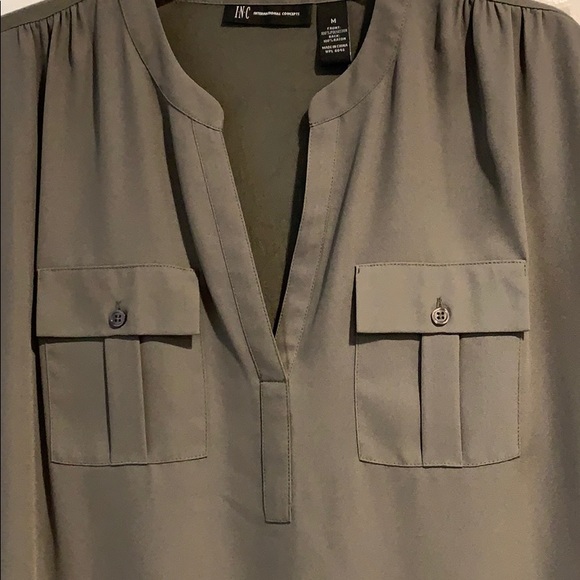 INC v neck button pocket top. - Picture 2 of 5